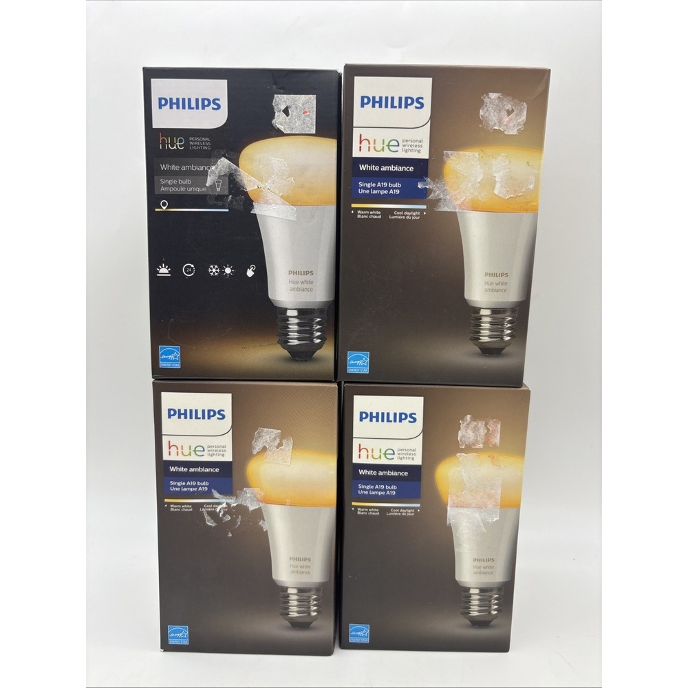 Philips Hue White Ambiance A19 Smart LED Bulb 10W/60W  461004 –Lot Of 4 New